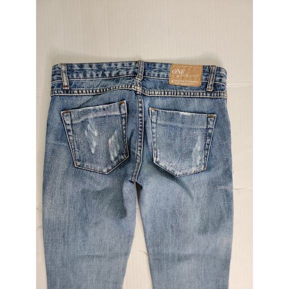 One Teaspoon Free Birds Jeans SZ 25 Trashed Womens Low Rise Tapered Ankle Zip - Picture 9 of 11